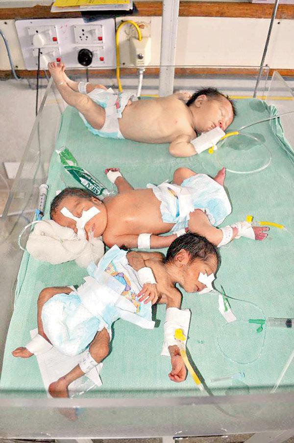 Premature and low birth weight infants share a  warmer at a hospital in Srinagar