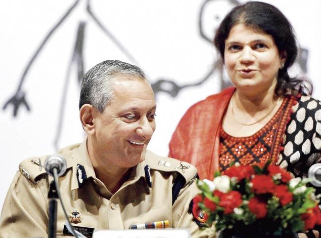 Police Commissioner Rakesh Maria and Chairperson of Maharashtra State Women’s Commission Susieben Shah during a discussion on Steps to Control Crime against Women in Mumbai on Monday. Pic/PTI