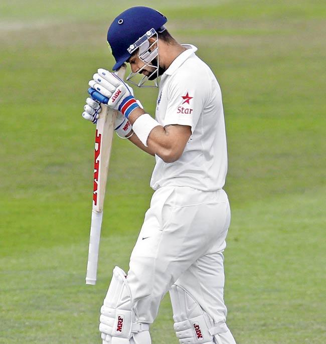 A disappointed Virat Kohli walks back after being dismissed in the Southampton Test. Pic/AFP