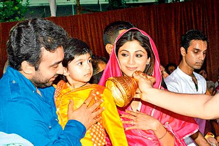 Spotted: Shilpa Shetty with Raj Kundra and Viaan at Isckon temple