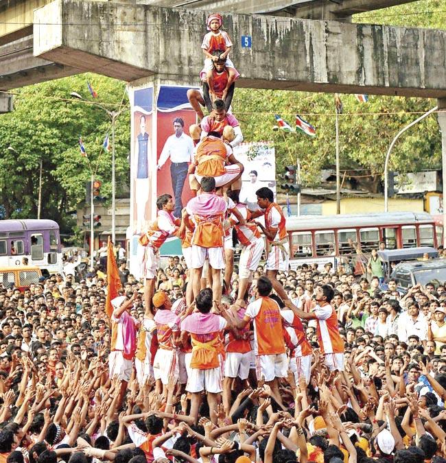 Posters were seen festooned to walls and pillars in areas where Dahi Handi celebrations were taking place. Pic for representation