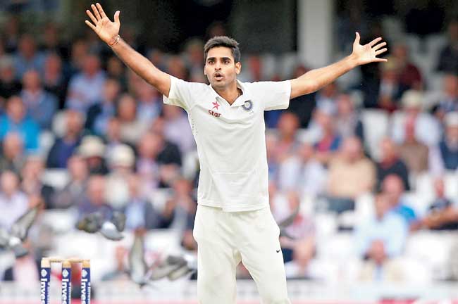 India pacer Bhuvneshwar Kumar unsuccessfully appeals against England captain Alastair Cook of during the recent Oval Test. Pic/Getty Images