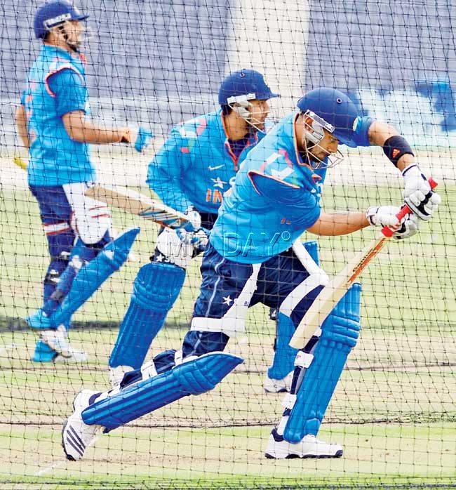 Virat Kohli and his fellow batters in the nets ahead of the first ODI against England at Bristol. Pic/Bipin Patel