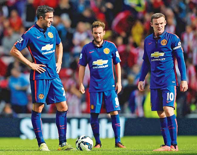 Robin van Persie (left), Juan Mata and Wayne Rooney (right) will be key for United today. Pic/Getty Images