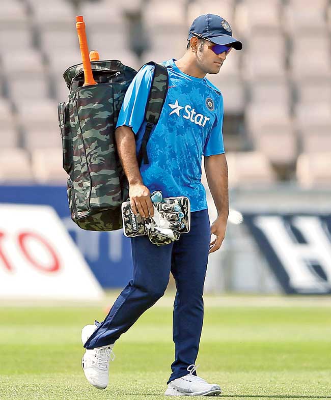 MS Dhoni during a practice session in Southampton last week. Pic/Getty Images