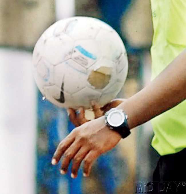 The damaged ball that was used yesterday. Pic/Sameer Markande