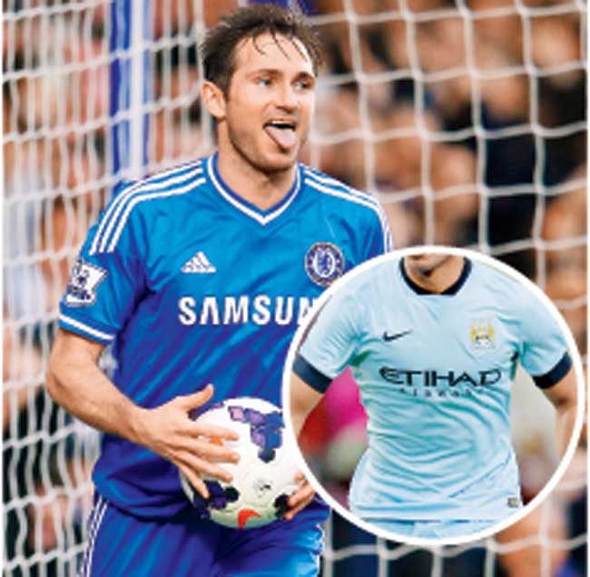 Frank Lampard sporting the Chelsea colours at Stamford Bridge last season; Inset: The new Man City jersey. Pics/Getty Images