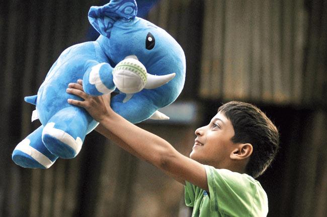 This Dadar boy is in love with his stuffed elephant toy. Pic/Satyajit Desai