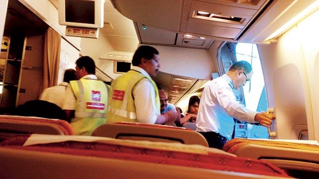 An emergency landing was conducted after a technical snag was announced, and passengers had to wait five hours before they could finally take off for Hyderabad