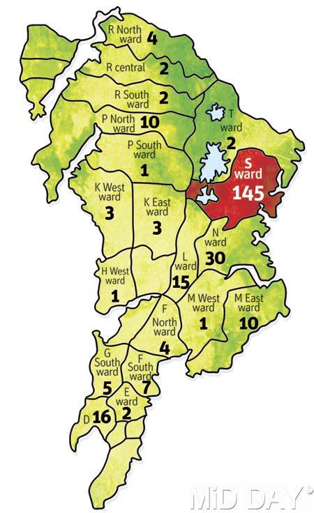 The BMC has identified the above number of areas at risk in each ward