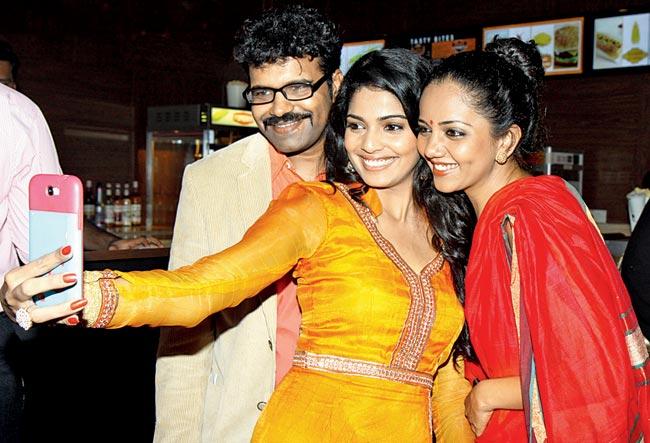A selfie moment for Hrishikesh Joshi, Pooja Sawant and Neha Joshi