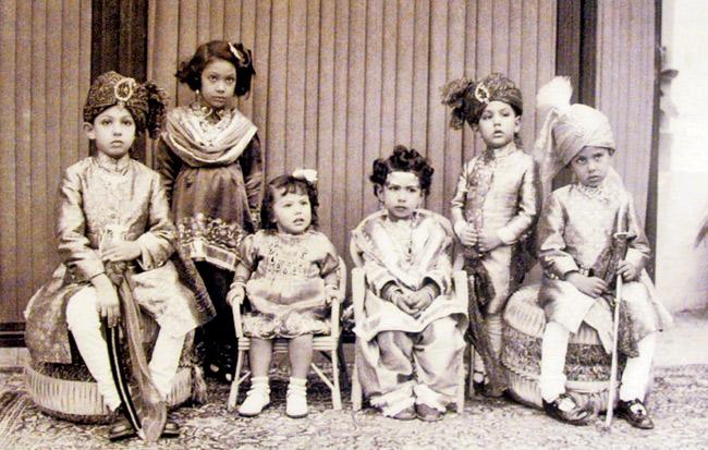 Royal guests at the Taj: Princess Shahvar Sultan of Cambay (third from left) with her brothers, sisters and cousins 