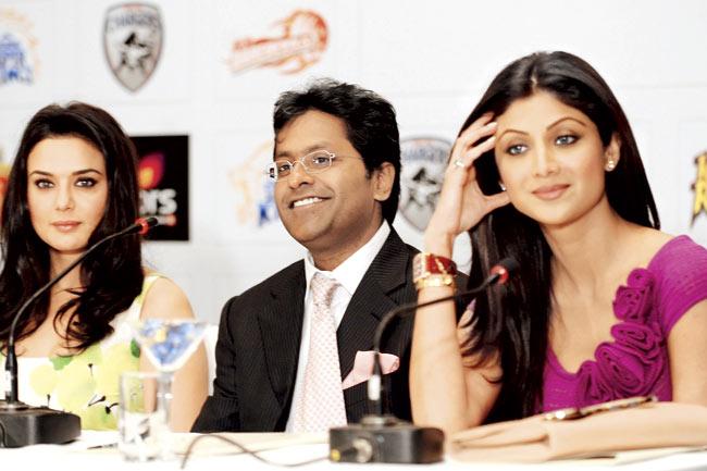 (From left) Preity Zinta, Lalit Modi and Shilpa Shetty. Pic/AFP