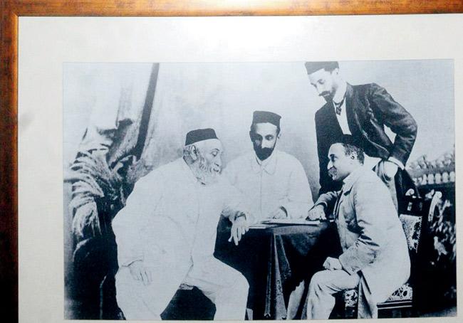 One from the Tata family photo album: The big four — JN Tata and his three partners, his sons Ratan and Dorab (seated) and his cousin ‘RD’, father of JRD Tata. The archival corridor measures 90 feet and 18 inches.