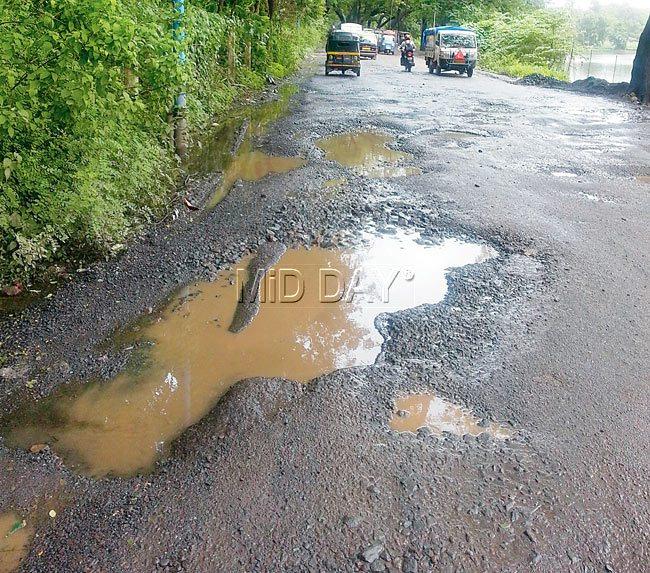 The Aarey Colony road has been repaired only twice since last year. Pic/Ranjeet Jadhav