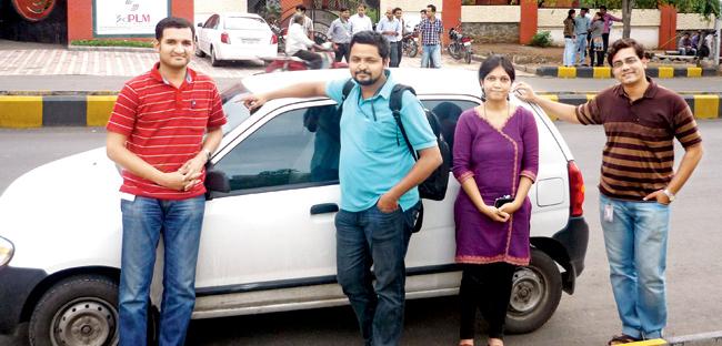 Happy faces: A few of the members of mebuddie, who use the carpooling service to or from Hinjewadi daily