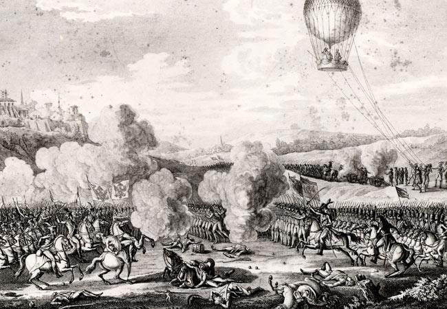 The first military use of a hot air balloon happened during the battle of Fleurus in Europe (1794), with the French using the balloon l