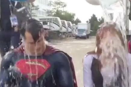 Superman takes ALS Ice Bucket Challenge - 6 buckets in all
