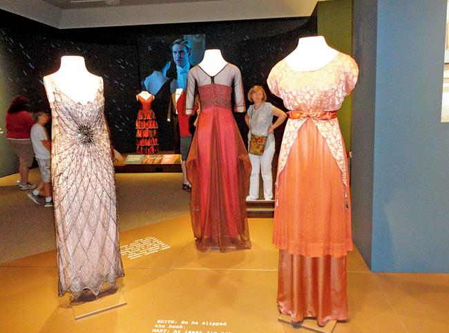A selection of evening gowns from the exhibit 