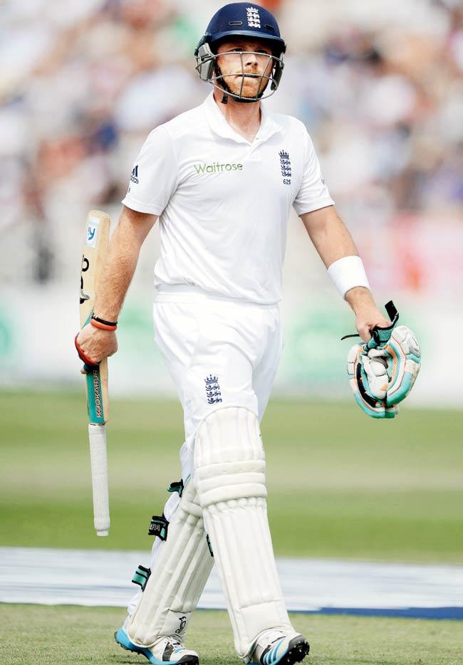 Ian Bell walks back after getting out for 25 yesterday. Pic/Getty Images