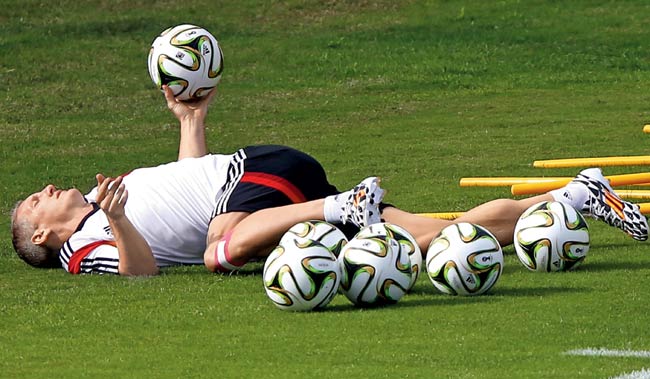 Bastian Schweinsteiger during a training session yesterday