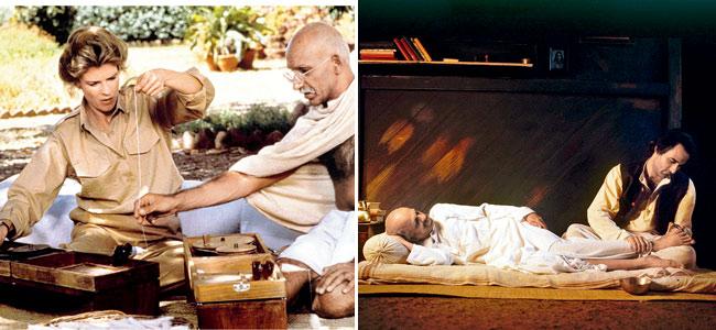 Different mode: The 1982 film Gandhi (left), starring Ben Kingsley in the eponymous role, was directed by the British director Richard Attenborough while the 2007 biopic Gandhi: My Father, starring Darshan Jariwala, was directed by Feroz Abbas Khan