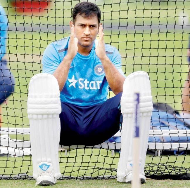 Mahendra Singh Dhoni is all focussed during a practice session at Lord’s on Tuesday. Pic/AP/PTI