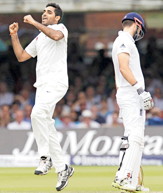 Bhuvneshwar Kumar celebrates a wicket on Saturday. Pic/AFP