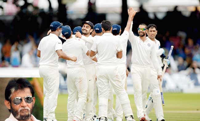 Team India celebrate their victory over England in the second Test at Lord