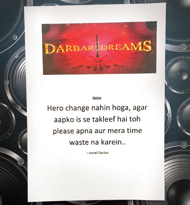 The notice put up by Darbar outside his office