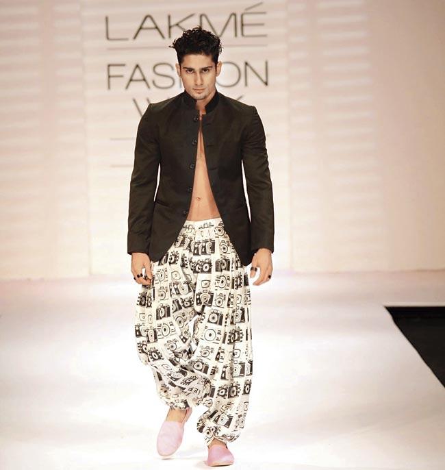 Dhoti trousers with kitschy prints and a jacket by designer Masaba