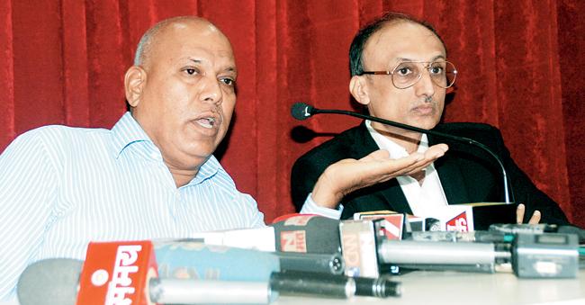 Former commissioner of police Gulabrao Pol (left) with his counsel Harshad Nimbalkar at a press conference yesterday