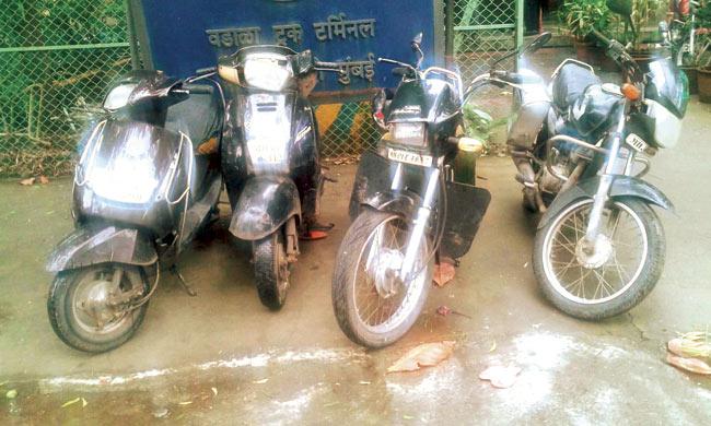 A few of the stolen two-wheelers parked outside the Wadala Truck Terminal police station