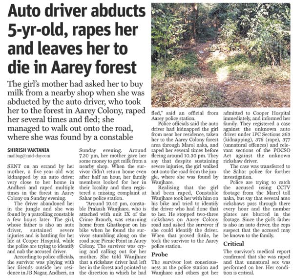 mid-day’s report on the Aarey rape on March 3