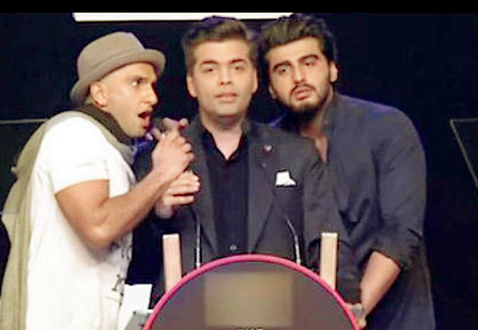From left: Ranveer Singh, Karan Johar and Arjun Kapoor featured in the controversial AIB Knockout