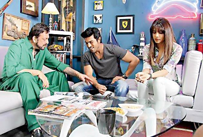 Sanjay Dutt, Ram Charan Teja and Priyanka Chopra in a still from the remake of Zanjeer 