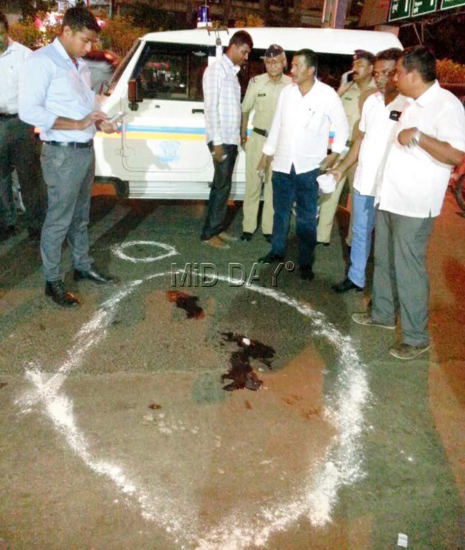 Two assailants on motorbikes opened four rounds of fire on Vijay Pradhan and his friends. The assailants fired at their car (top right) as well, when the victims attempted to escape in it. PicS/Azim Tamboli 