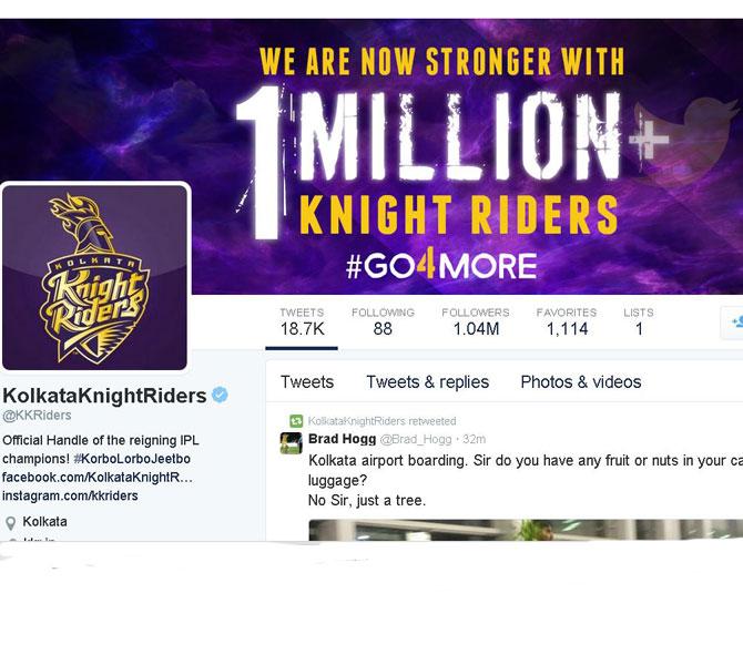 IPL-8: Kolkata Knight Riders garner 1 million followers on twitter