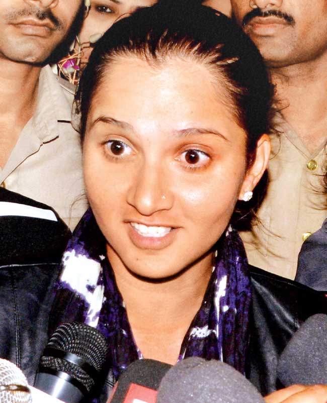 Sania Mirza talks to the media on her arrival at Hyderabad airport yesterday. Pic/PTI