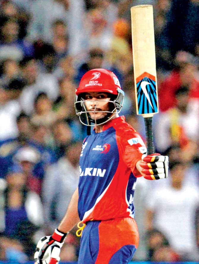 Mayank Agarwal celebrates his 50 against KXIP on Wednesday