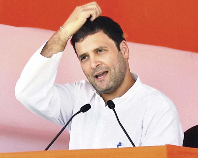 Rahul Gandhi addresses a large gathering of farmers at Ramlila Maidan in New Delhi yesterday. Rahul neither appeared eager nor did he look like he had a plan of action in mind. All he seemed to suggest was that he would stop the Land Acquisition Ordinance/Act. How? That is left to our imagination, and that of the beleagured farmer. Pic/PTI