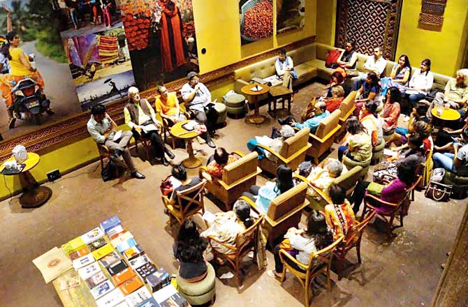 A poetry reading session hosted by Cappuccino Readings at Starbucks, Horniman Circle