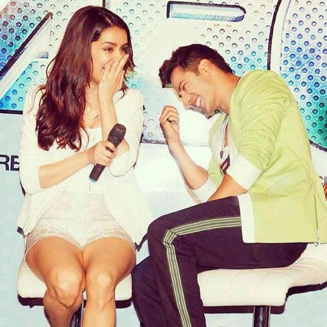 Shraddha Kapoor shared this image of her and Varun Dhawan sharing a light-hearted moment while promoting 