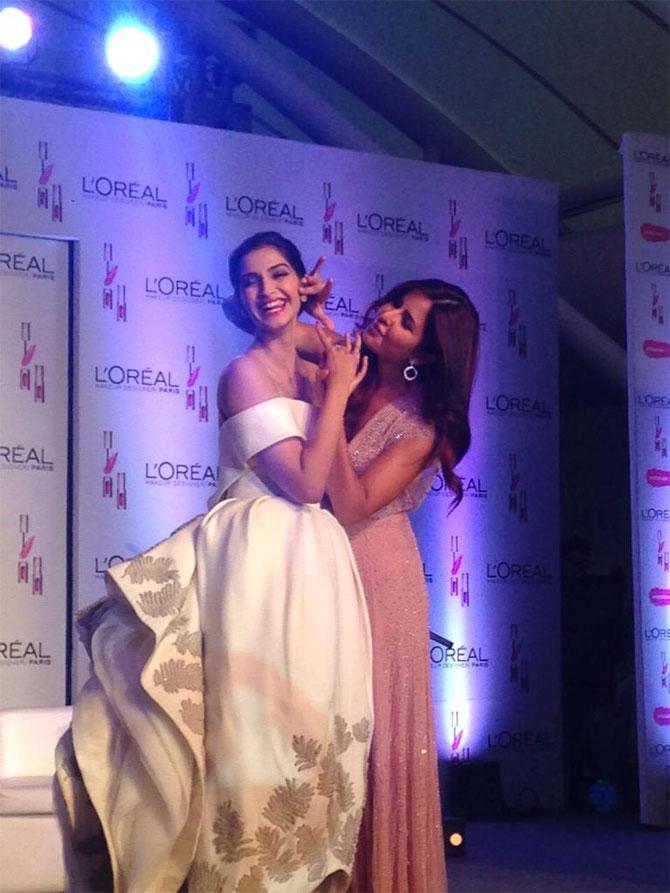 Sonam Kapoor tweeted this image and wrote, "Had a blast sharing the stage with the lovely @katrinaatcannes. See you at Cannes :) PS welcome to Twitter". Picture courtesy: Sonam