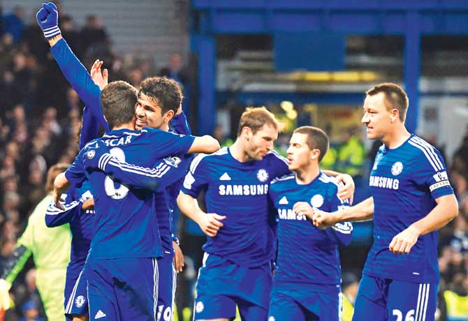 Chelsea players celebrate a goal during an EPL match against Newcastle United at Stamford Bridge, London earlier this year. Pic/AFP