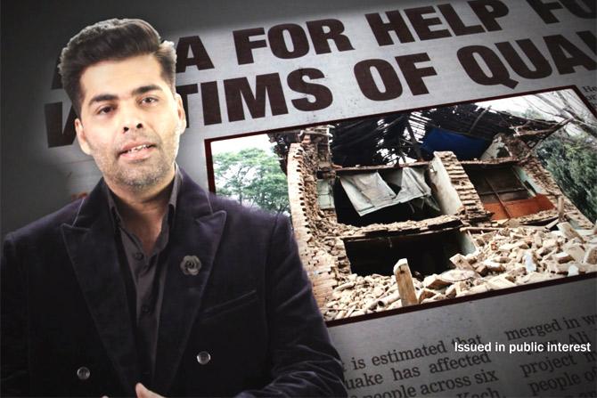 Filmmaker Karan Johar appeals for donations for Nepal quake victims.