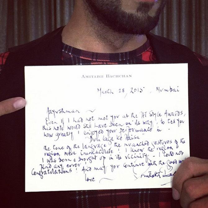 Big B sends Ayushmann a hand-written note praising him