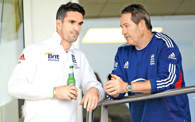 Kevin Pietersen with then  England batting coach Graham Gooch in 2013. Pic/Getty Images