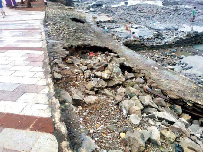 Portions of the base wall and the promenade itself have eroded. Pics/Satyajit Desai