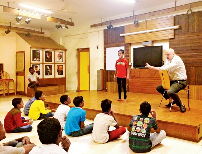 Actor Anupam Kher at Actor Prepares, who mentored the children for a day 
